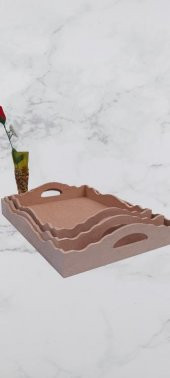 Hobi 90035 Dekoratif tepsi Seti Üçlü Model HAM Ahşap MDF El yapımı - 8