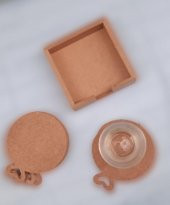 Hobi 90053 Dekoratif Yuvarlak 90053 Kalpli Ahşap MDF Çay Tabak Altı Set El Yapım - 1