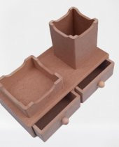 Hobi 90066 Dekoratif Kalemlik Set İkili Model HAM MDF Ahşap Çekmece El yapımı - 4