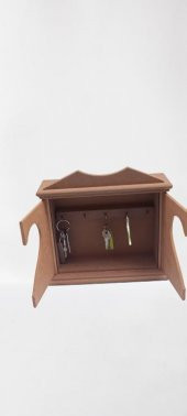 Hobi 90070 Dekoratif Anahtarlık Kutusu Model Ahşap MDF HAM  Kalpli El Yapımı - 2