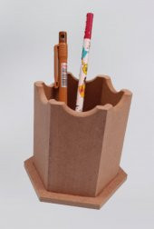 Hobi 90063 Dekoratif kalemlik ahşap Altıgen HAM MDF  El Yapım - 7