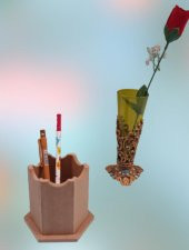 Hobi 90063 Dekoratif kalemlik ahşap Altıgen HAM MDF  El Yapım - 8