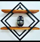 Kitaplık Duvar Monte 141211 ZLF İkili Ahşap Raf Metal Siyah Ayak El Yapım - 1