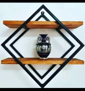 Kitaplık Duvar Monte 141211 ZLF İkili Ahşap Raf Metal Siyah Ayak El Yapım - 2