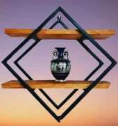 Kitaplık Duvar Monte 141211 ZLF İkili Ahşap Raf Metal Siyah Ayak El Yapım - 5