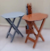 Çanta Zigon ST 90089 Sehpa Yonca Model Ahşap MDF Ceviz-Gri Renk Uyum El Yapım - 4
