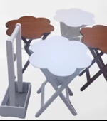 Çanta Zigon 90113 Papatya sehpa Dörtlü Model Ahşap MDF Ceviz Beyaz Uyumu El Yapım thumbnail 6