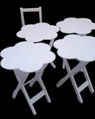 Çanta Zigon 90114 Sehpa Papatya Dörtlü Model Ahşap MDF Parlak Beyaz Renk El Yapım - 2