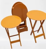 Çanta Zigon 90130 Sehpa Oval Dörtlü Model Ahşap MDF Hardal Renk Uyum El Yapımı thumbnail 2