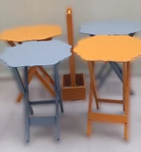 Çanta Zigon 90088 Sehpa Yonca 4 lü Model Ahşap MDF Gri-Hardal Renk Uyum El yapım thumbnail 1