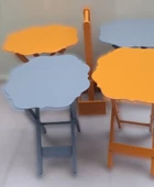 Çanta Zigon 90088 Sehpa Yonca 4 lü Model Ahşap MDF Gri-Hardal Renk Uyum El yapım thumbnail 4