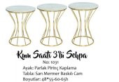 Brc Zigon Kumsaat 13398 Model sehpa Mermer Desen Metal GOLD Renk Kaplama El Yapım - 1