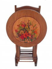 Zigon Çanta17992 Sehpa model Çiçek MOTİF Yuvarlak Parlak ceviz Kayın Ayak El Yapı thumbnail 5