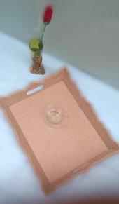 Hobi 90026 Dekoratif Model Tepsi Dikdörtgen Dalga Kenar Ahşap HAM MDF El Yapımı - 5