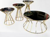 Brc 18065 CADDE Orta ve zigon Sehpa Tk Siyah Temper Cam Metal Altın renk Kaplama thumbnail 1