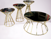 Brc 18065 CADDE Orta ve zigon Sehpa Tk Siyah Temper Cam Metal Altın renk Kaplama thumbnail 3