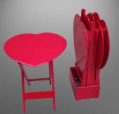 Çanta Zigon 90020 Sehpa Kalp Model Ahşap MDF Parlak Kırmızı Lake Boya El Yapım - 3