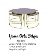 Brc YONCA 17547 Zigon-Orta Sehpa Düz Siyah Temper Cam Metal Çelik Gold Kaplama El Yapım - 2