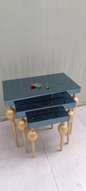 Zigon ILGZ 18100 Sehpa TOMBUL Model Parlak Gold Kayın Ayak çizgili Ayna El Yapım thumbnail 9