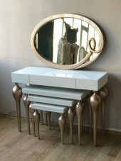 Dresuar-Zigon ST 18186 Tombul İmza Oval ayna Kayın MDF ayak Tabla GOLDBeyaz UYUM - 5