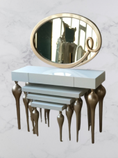 Dresuar-Zigon ST 18186 Tombul İmza Oval ayna Kayın MDF ayak Tabla GOLDBeyaz UYUM - 3