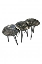 Zigon OSM 18530 Papatya Model Sehpa Ahşap Siyah Desan Metal Çelik V ayak El Yapım thumbnail 1