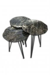 Zigon OSM 18530 Papatya Model Sehpa Ahşap Siyah Desan Metal Çelik V ayak El Yapım thumbnail 3