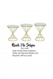 Brc Zigon 18514 Rivoli Model Metal Gold Renk kaplama Beyaz mermer temper cam El yapım - 3