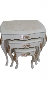 Zigon Sehpa 18568 VİNTAGE Klasik Model Kayın Aslan Oyma Ayak Parlak Beyaz El yapı - 3