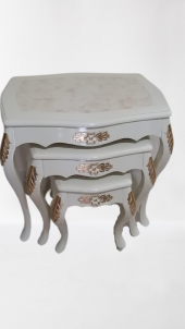 Zigon Sehpa 18568 VİNTAGE Klasik Model Kayın Aslan Oyma Ayak Parlak Beyaz El yapı - 4