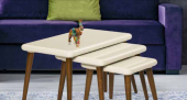 Zigon OSM 18533 Class Model Sehpa Ceviz Krem UYUM Ahşap Kayın torna ayak ELyapım - 4