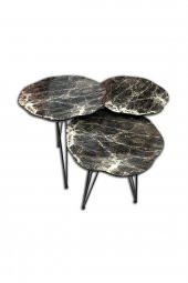 Zigon OSM 18530 Papatya Model Sehpa Ahşap Siyah Desan Metal Çelik V ayak El Yapım thumbnail 2