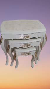 Zigon Sehpa 18568 VİNTAGE Klasik Model Kayın Aslan Oyma Ayak Parlak Beyaz El yapı - 2