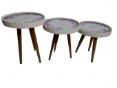 Zigon 19623 Sehpa Çember AKASYA Model Kayın Retro Ceviz 3 Ayak Üstü Cam El Yapım - 5