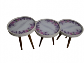 Zigon 19623 Sehpa Çember AKASYA Model Kayın Retro Ceviz 3 Ayak Üstü Cam El Yapım - 7