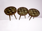 Zigon 19625Sehpa Çember DAMALI Model Kayın Retro Ceviz 3 Ayak Üstü Cam El Yapım - 5