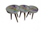 Zigon 19629 Sehpa Çember RENKLİ DALGA Model Kayın Retro Parlk Ceviz 3Ayk Üstü Cam - 1