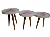 Zigon19628 Sehpa Çember PEMBE KARANFİL Model Kayın Retro Ceviz 3 Ayak Üstü Cam - 2