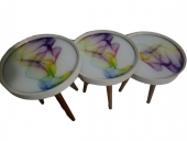 Zigon 19629 Sehpa Çember RENKLİ DALGA Model Kayın Retro Parlk Ceviz 3Ayk Üstü Cam - 2