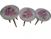Zigon19628 Sehpa Çember PEMBE KARANFİL Model Kayın Retro Ceviz 3 Ayak Üstü Cam - 4