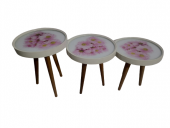 Zigon19628 Sehpa Çember PEMBE KARANFİL Model Kayın Retro Ceviz 3 Ayak Üstü Cam - 8