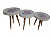 Zigon19630 Sehpa Çember YABAN GÜLÜ Model Kayın Retro Ceviz 3Ayk Üstü Cam El Yapım - 7