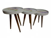 Zigon 19629 Sehpa Çember RENKLİ DALGA Model Kayın Retro Parlk Ceviz 3Ayk Üstü Cam - 3