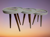 Zigon 19629 Sehpa Çember RENKLİ DALGA Model Kayın Retro Parlk Ceviz 3Ayk Üstü Cam - 6