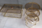 Orta ve zigon Tk 12230 ZLF Halka sehpa Metal Dalga Ayak Gold Kaplama Temper Cam - 4