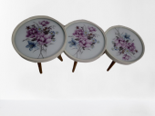 Zigon19630 Sehpa Çember YABAN GÜLÜ Model Kayın Retro Ceviz 3Ayk Üstü Cam El Yapım - 1