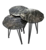 Zigon 17975 PAPATYA Ahşap Siyah Mermer Desen MDF Tabla Metal Ayak V Ayak El Yapım thumbnail 4