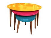 Zigon 13709 Sehpa Model Kayın Retro Konik Ayak Üçgen MDF Tabla ceviz ayak El Yapı thumbnail 3