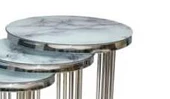 Brc EKO C 13382 Zigon Sehpa 3lü Beyaz Mermer Desen Metal Parlak Krom Ayak El Yapı - 2