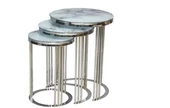 Brc EKO C 13382 Zigon Sehpa 3lü Beyaz Mermer Desen Metal Parlak Krom Ayak El Yapı - 3
